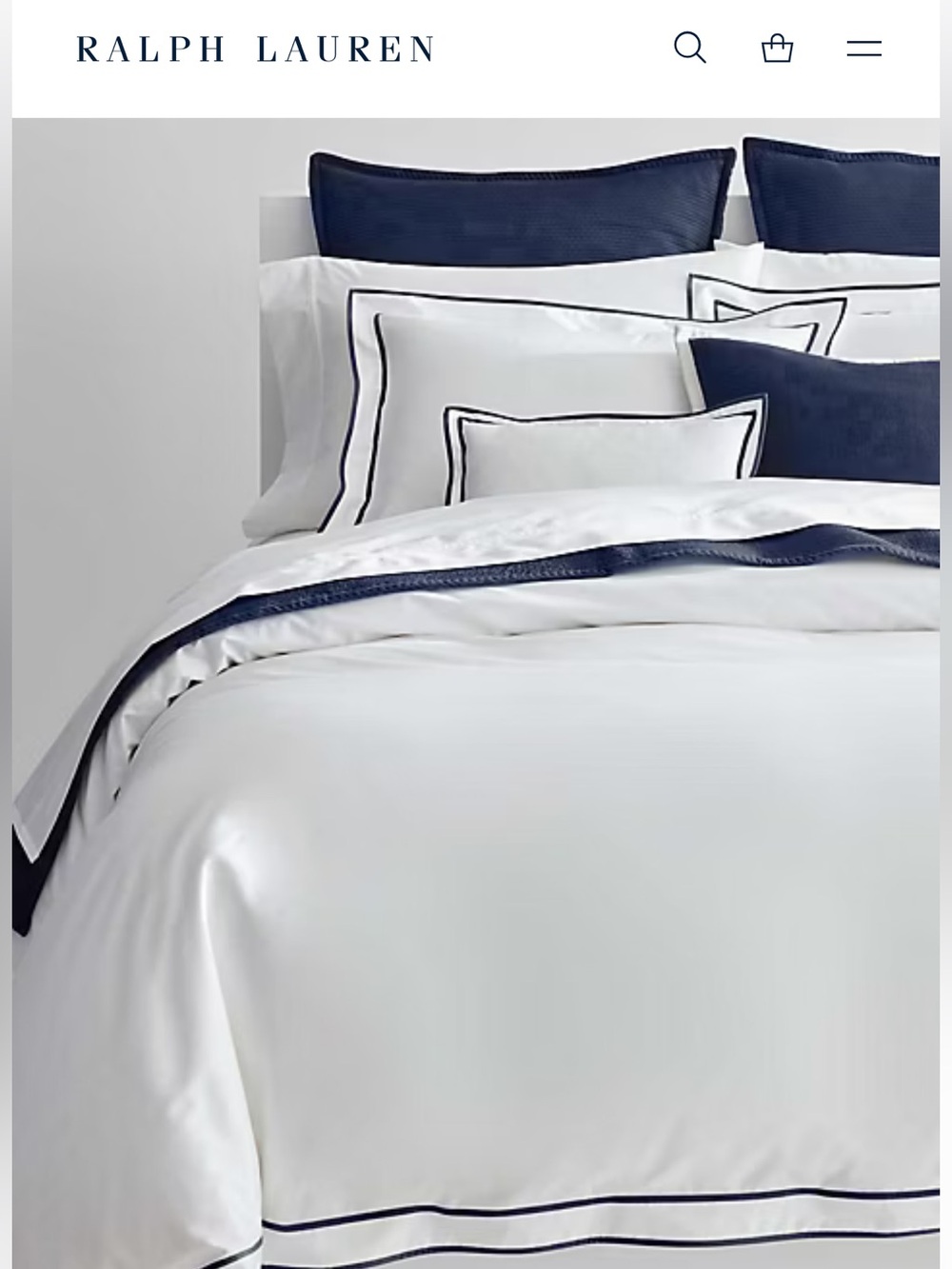 Ralph Lauren Home Spencer Sateen Queen White Duvet Cover with Navy Trim